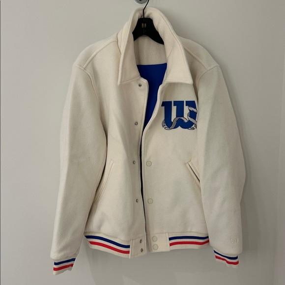 Wilson Varsity Jacket Cream Blue Red White USA Made Mens Size Medium - Picture 3 of 10